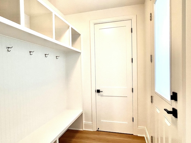 mudroom with wood-type flooring