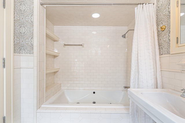 bathroom with shower / bath combination with curtain