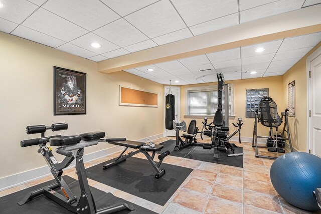 exercise area with tile patterned floors