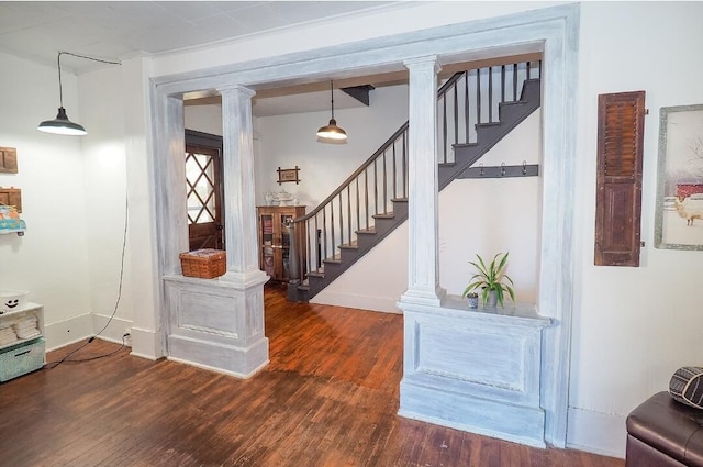 interior space with dark wood-type flooring