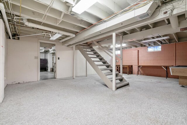 basement with carpet and pool table