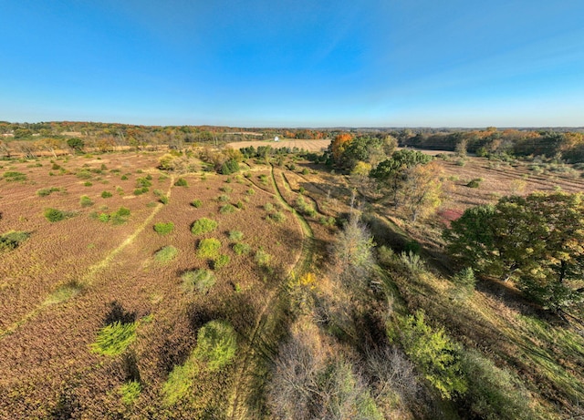 birds eye view of property featuring a rural view