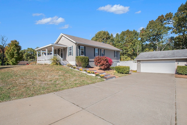 view of front of house with covered porch and a front lawn