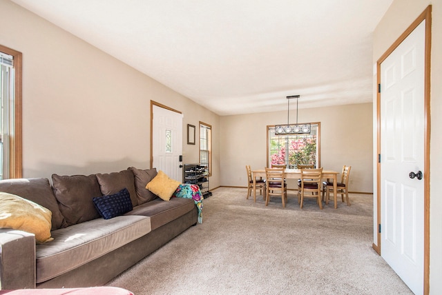 living room with light carpet