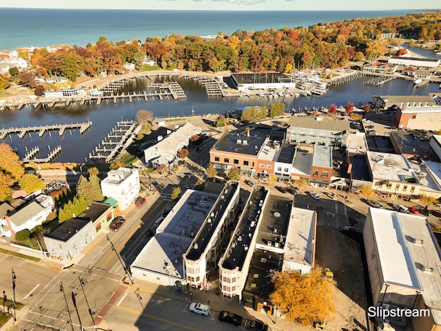 aerial view featuring a water view