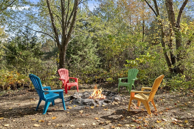 view of yard with an outdoor fire pit