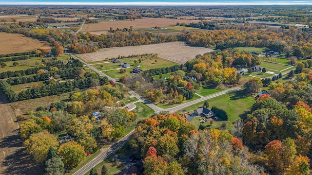 birds eye view of property featuring a rural view