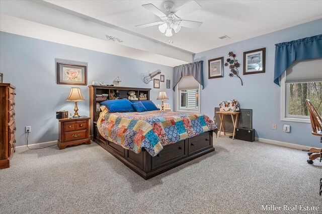 bedroom featuring carpet and ceiling fan