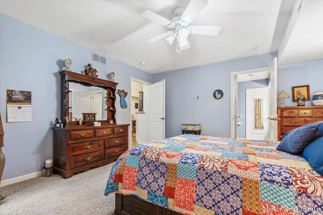 bedroom featuring carpet flooring and ceiling fan