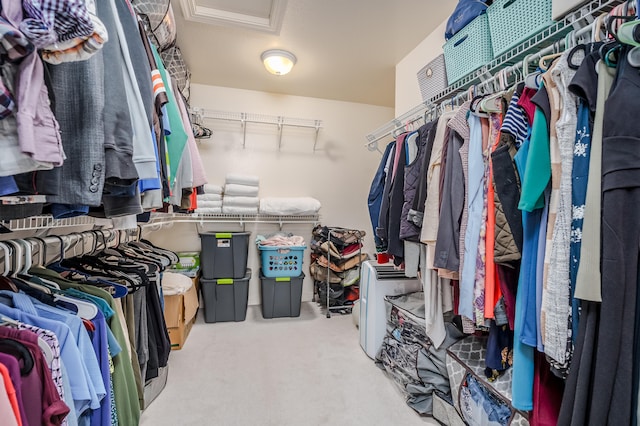 spacious closet with light carpet