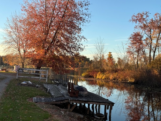 view of dock featuring a water view