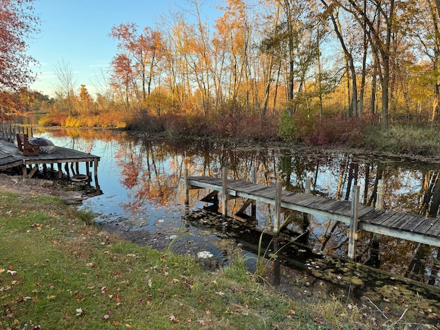 view of dock with a water view