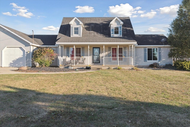 cape cod home featuring a front yard and a porch