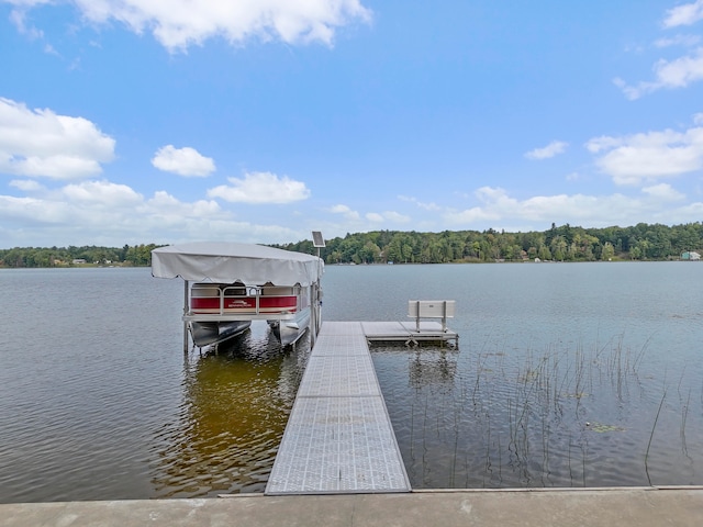 view of dock with a water view