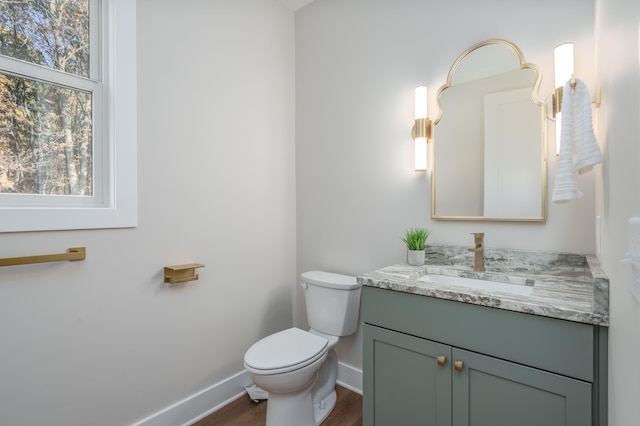 bathroom featuring vanity, toilet, and wood-type flooring