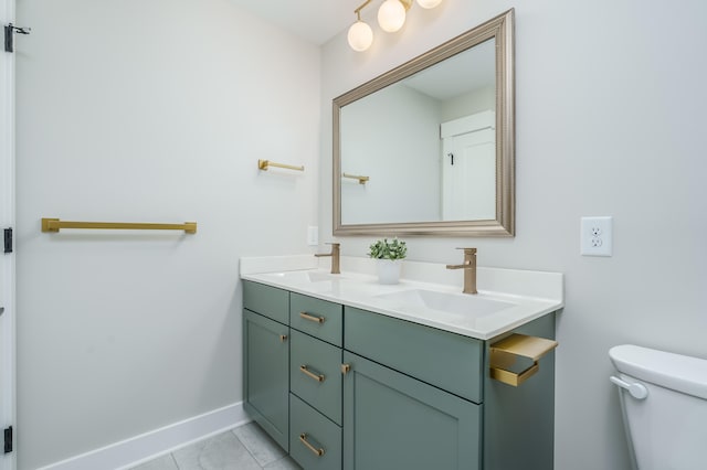 bathroom with vanity, toilet, and tile patterned flooring