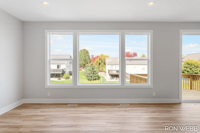 spare room with light wood-type flooring and a wealth of natural light