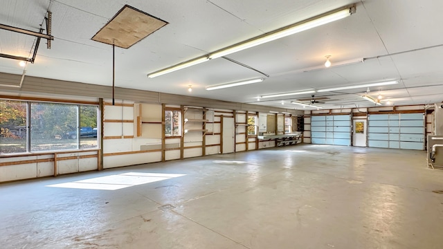 garage with ceiling fan