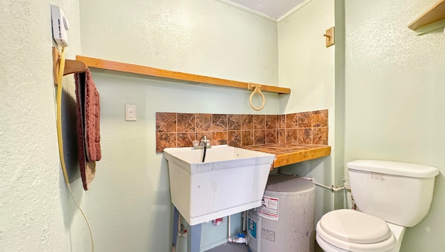 bathroom featuring toilet, tasteful backsplash, and sink