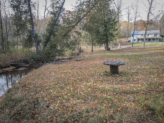 view of yard with a water view