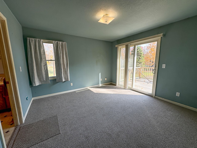 empty room featuring carpet and a textured ceiling