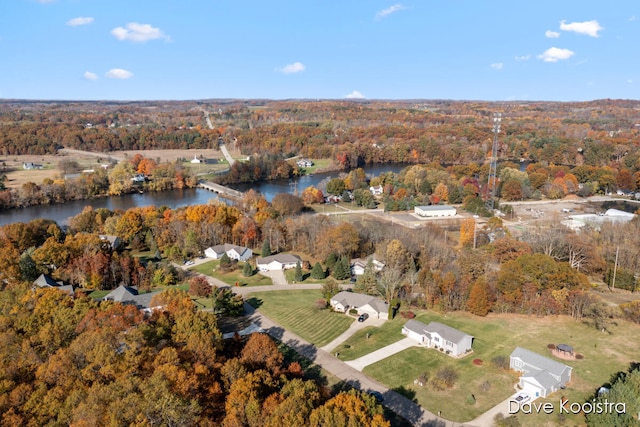 aerial view with a water view