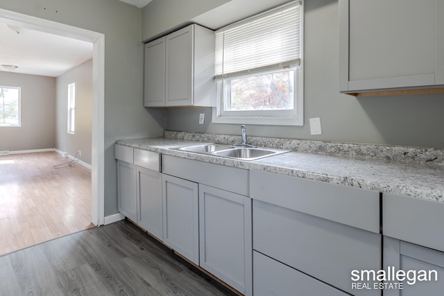 kitchen with white cabinetry, sink, and dark wood-type flooring