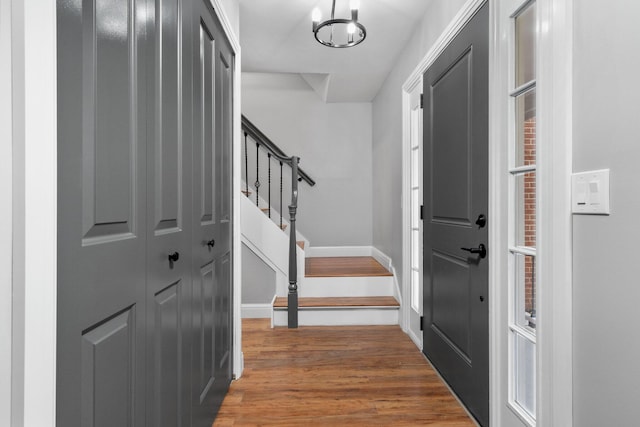 foyer with dark hardwood / wood-style floors