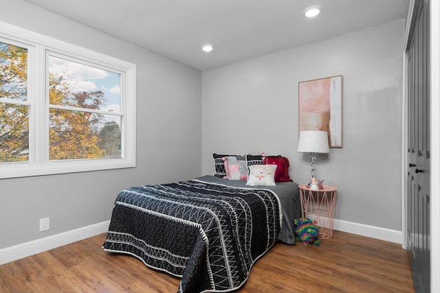 bedroom with wood-type flooring