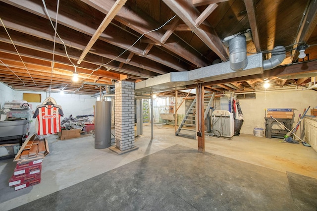 basement featuring gas water heater