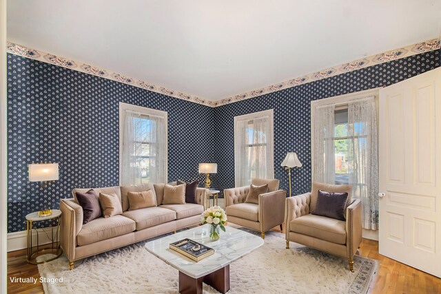 living room with hardwood / wood-style floors