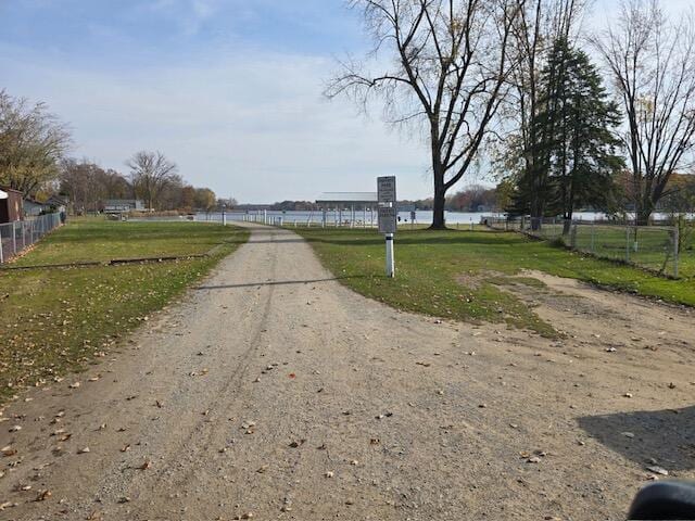 view of road with a water view