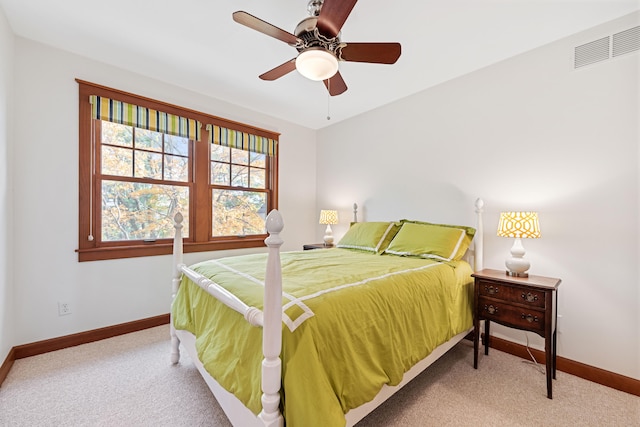 bedroom featuring ceiling fan and carpet flooring