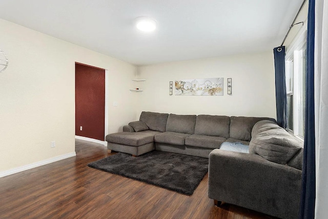 living room with dark hardwood / wood-style floors