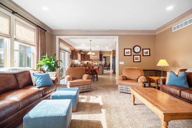 living room featuring ornamental molding