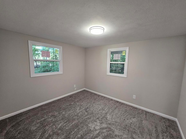 unfurnished room with a textured ceiling and carpet floors