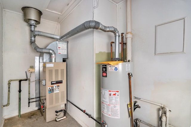 utility room with water heater