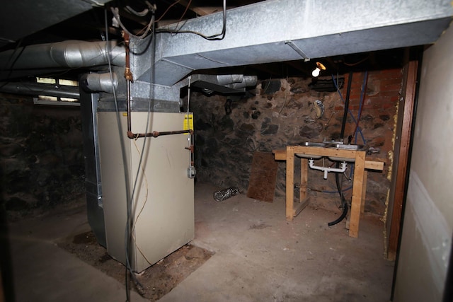 basement with heating unit