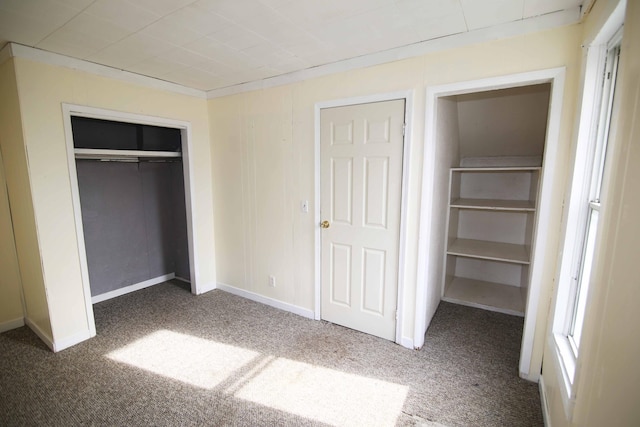 unfurnished bedroom featuring carpet floors and a closet