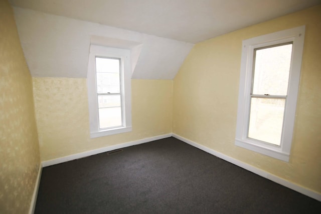 bonus room with carpet floors and vaulted ceiling