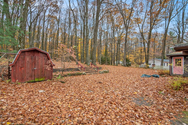 view of yard with a storage shed