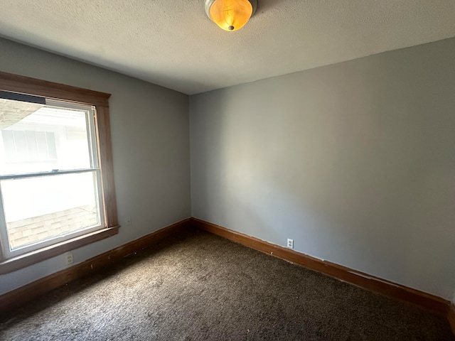 spare room featuring a textured ceiling and carpet flooring