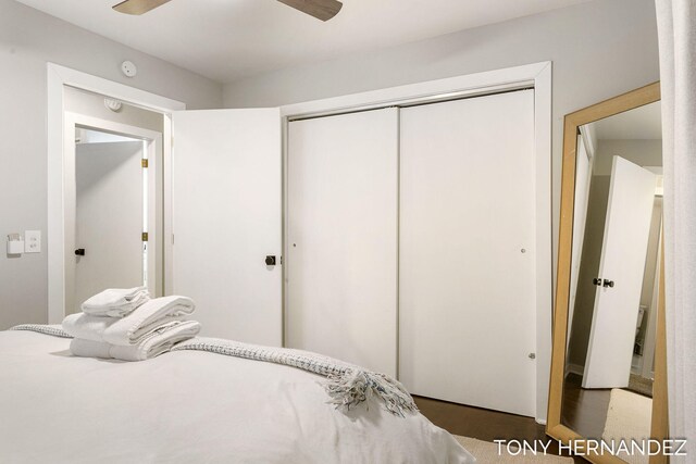 bedroom with a closet and ceiling fan