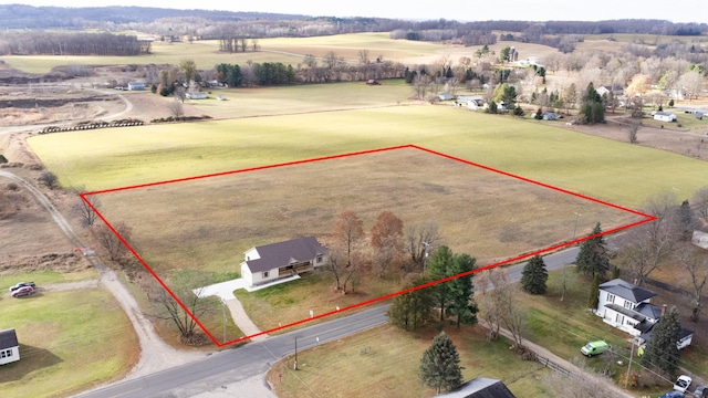 aerial view featuring a rural view