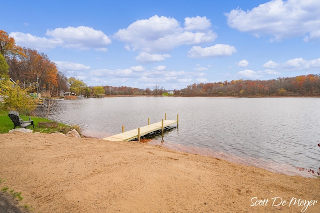 view of dock with a water view