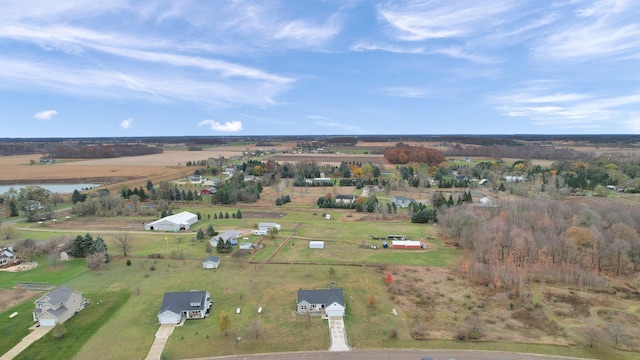 aerial view featuring a water view and a rural view