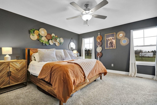 bedroom featuring carpet and ceiling fan