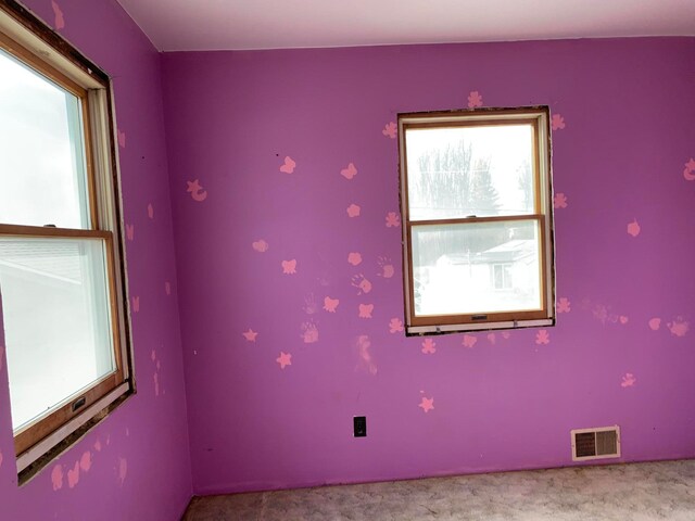 unfurnished room with a healthy amount of sunlight and light colored carpet