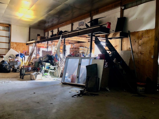 garage with wooden walls