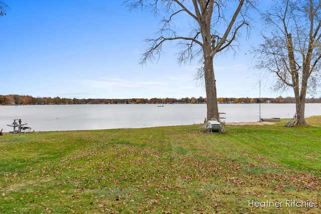 view of yard with a water view